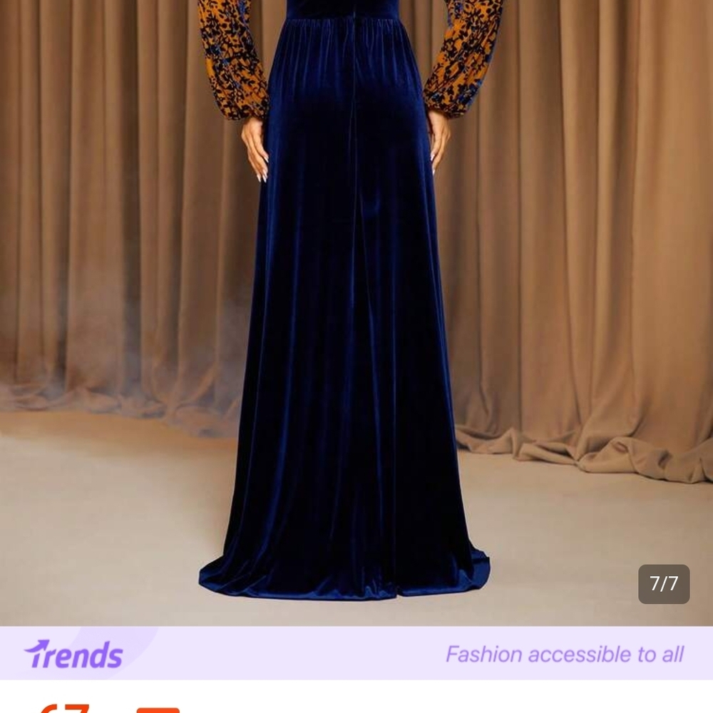 SHEIN Navy Blue Velvet Long Sleeve Dress